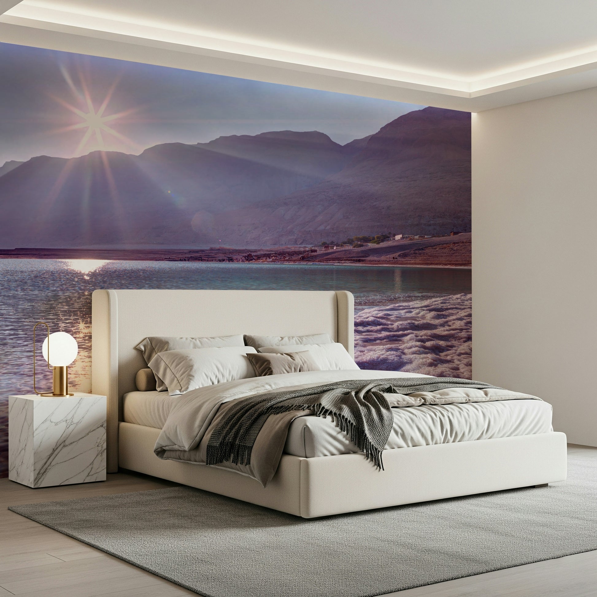 Glowing Dead Sea Sunset wall art tranquil blue water.