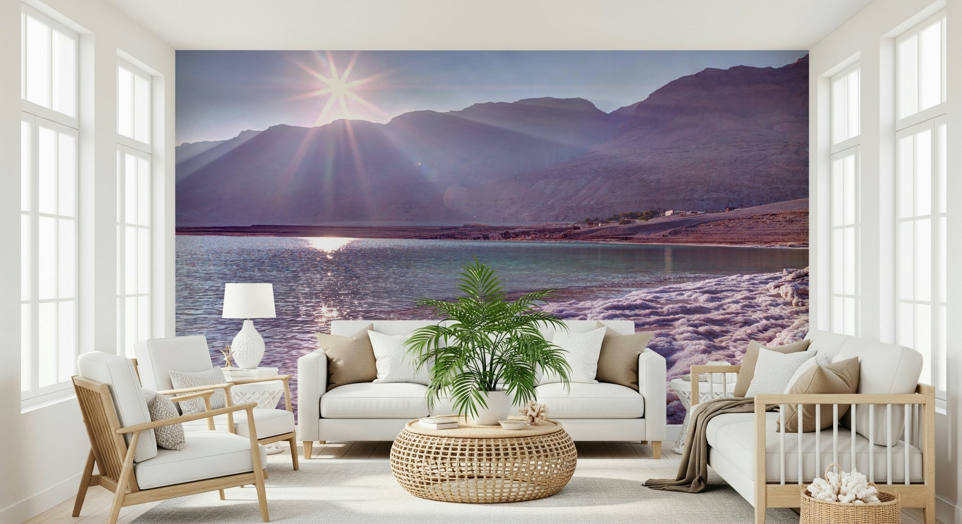 Beautiful Dead Sea Sunset wallpaper home decor solution.