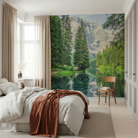 Alpine Lake Reflection wallpaper for walls verdant woods skyline picture.