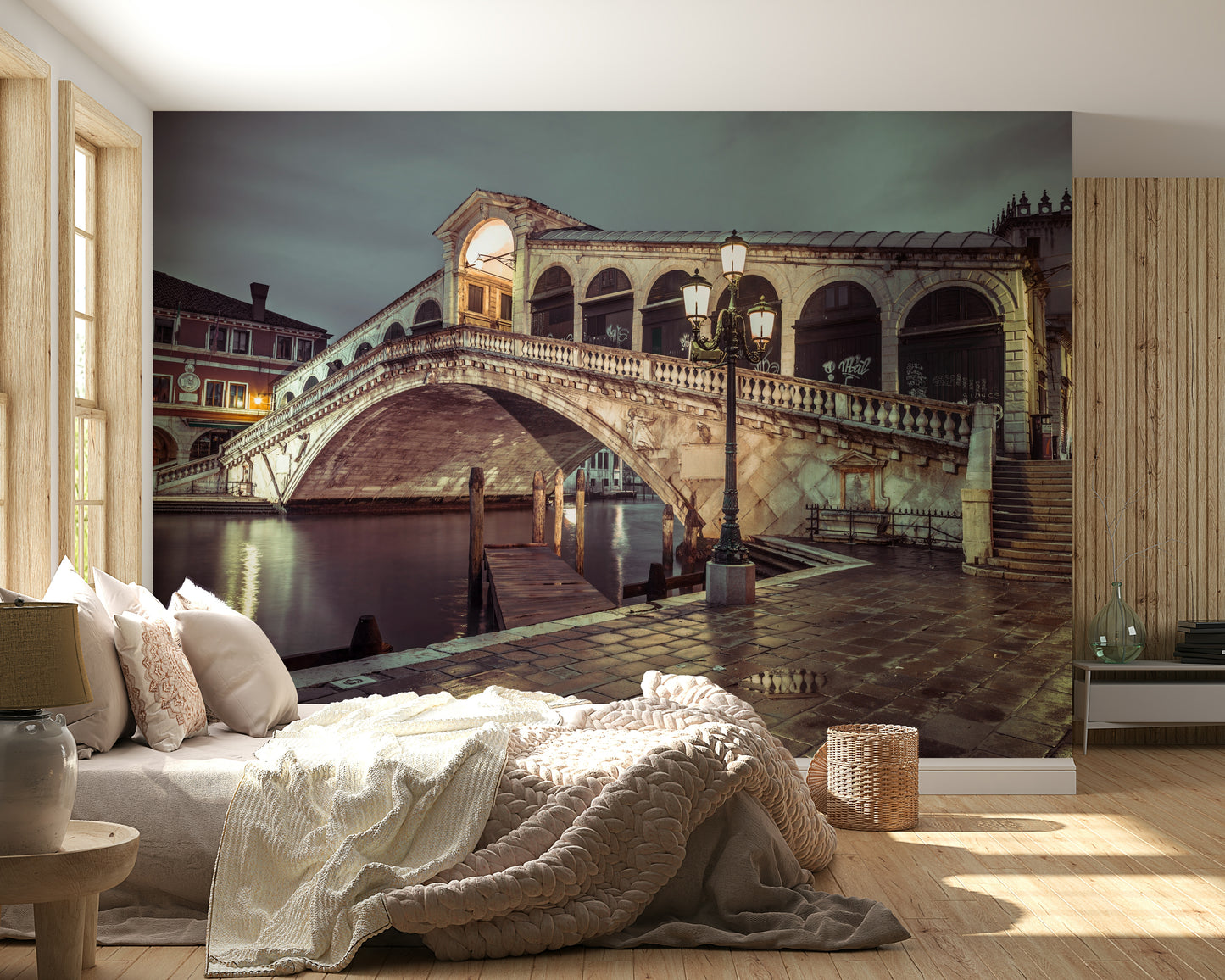 Venice bridge, Rialto Bridge wallpaper, serene twilight, European cityscape mural.