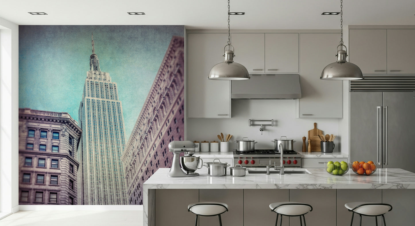 Vintage wallpaper for walls Iconic Majesty New York building design.