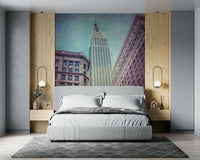 Majestic cityscape peel and stick wallpaper Iconic Majesty grayscale image.