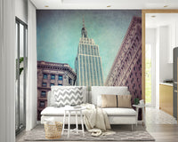 Iconic Majesty mural detail: Grayscale vertical city design.