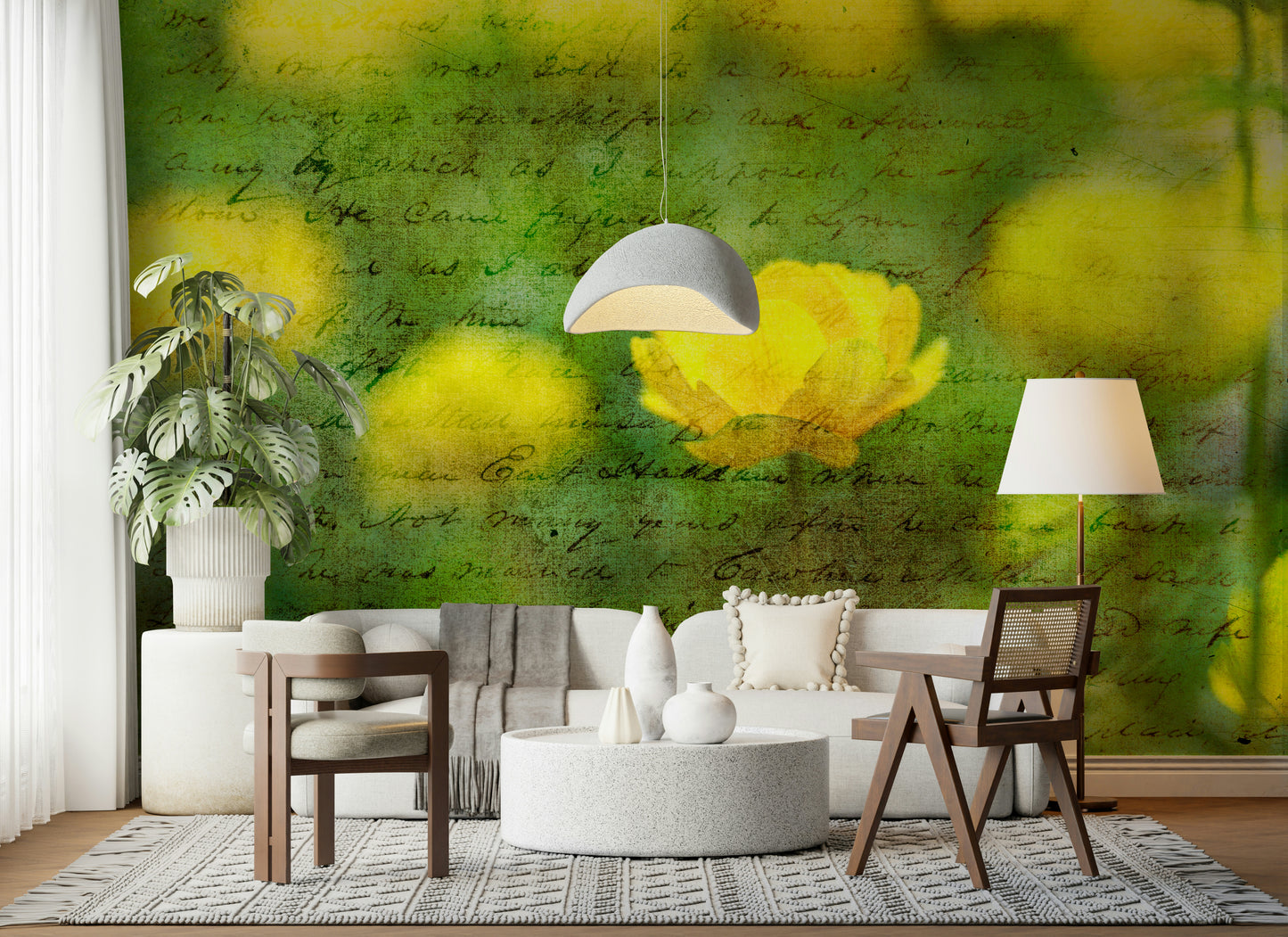 Golden Bloom Script Wall Mural