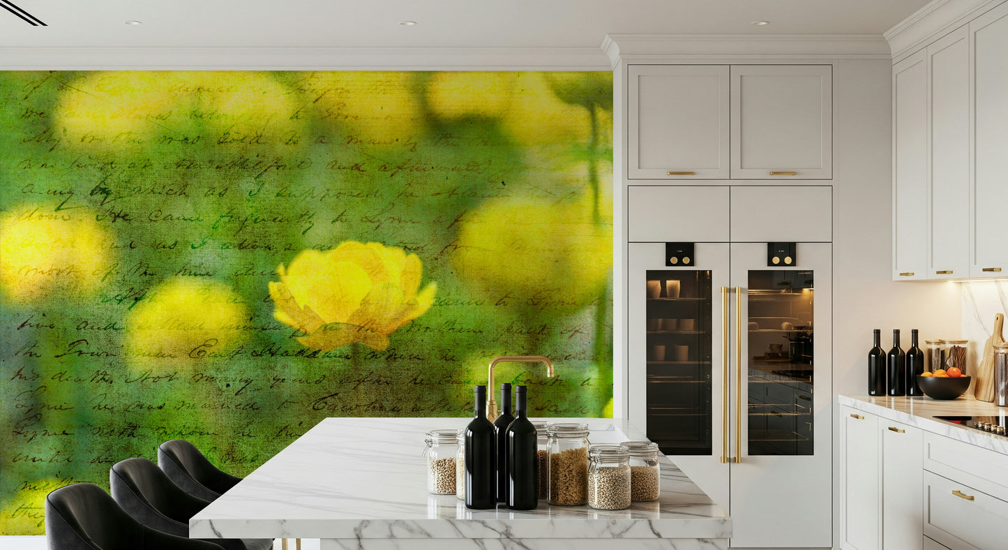 Golden Bloom Script Wall Mural