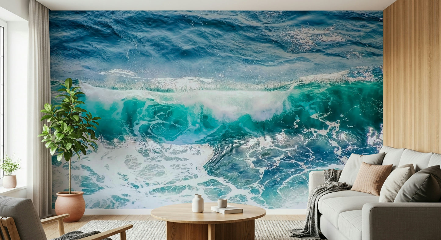 Crashing Teal Wall Mural