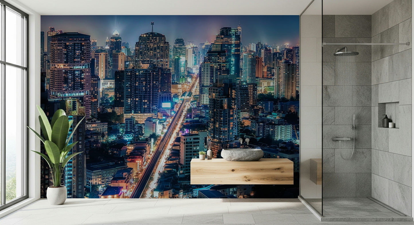 Neon Cityscape Nights Wall Mural