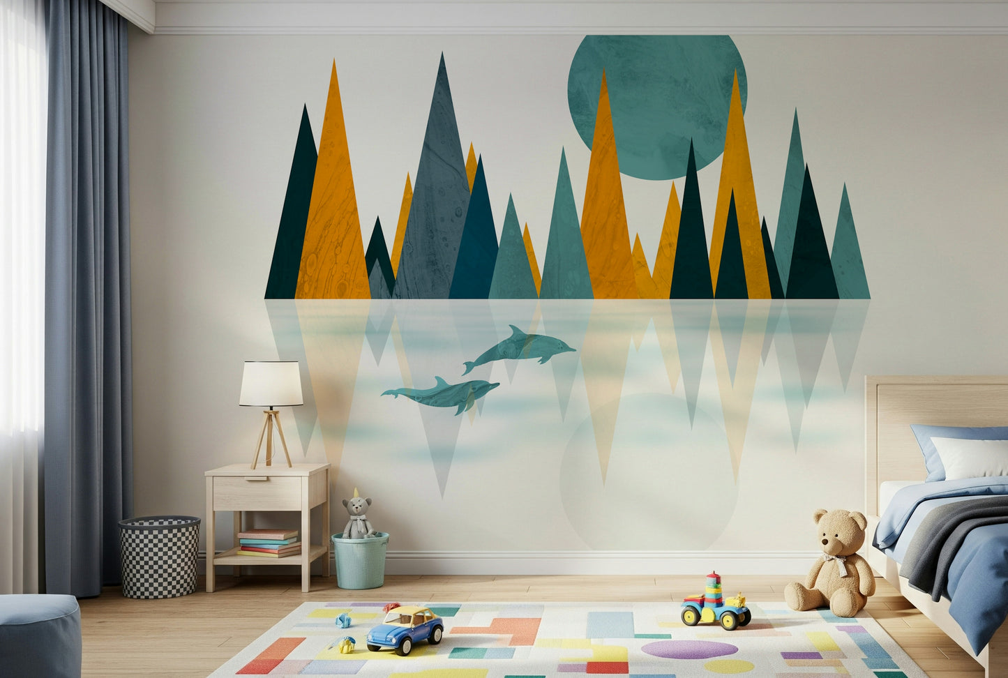 Dolphins Sunset Wall Mural