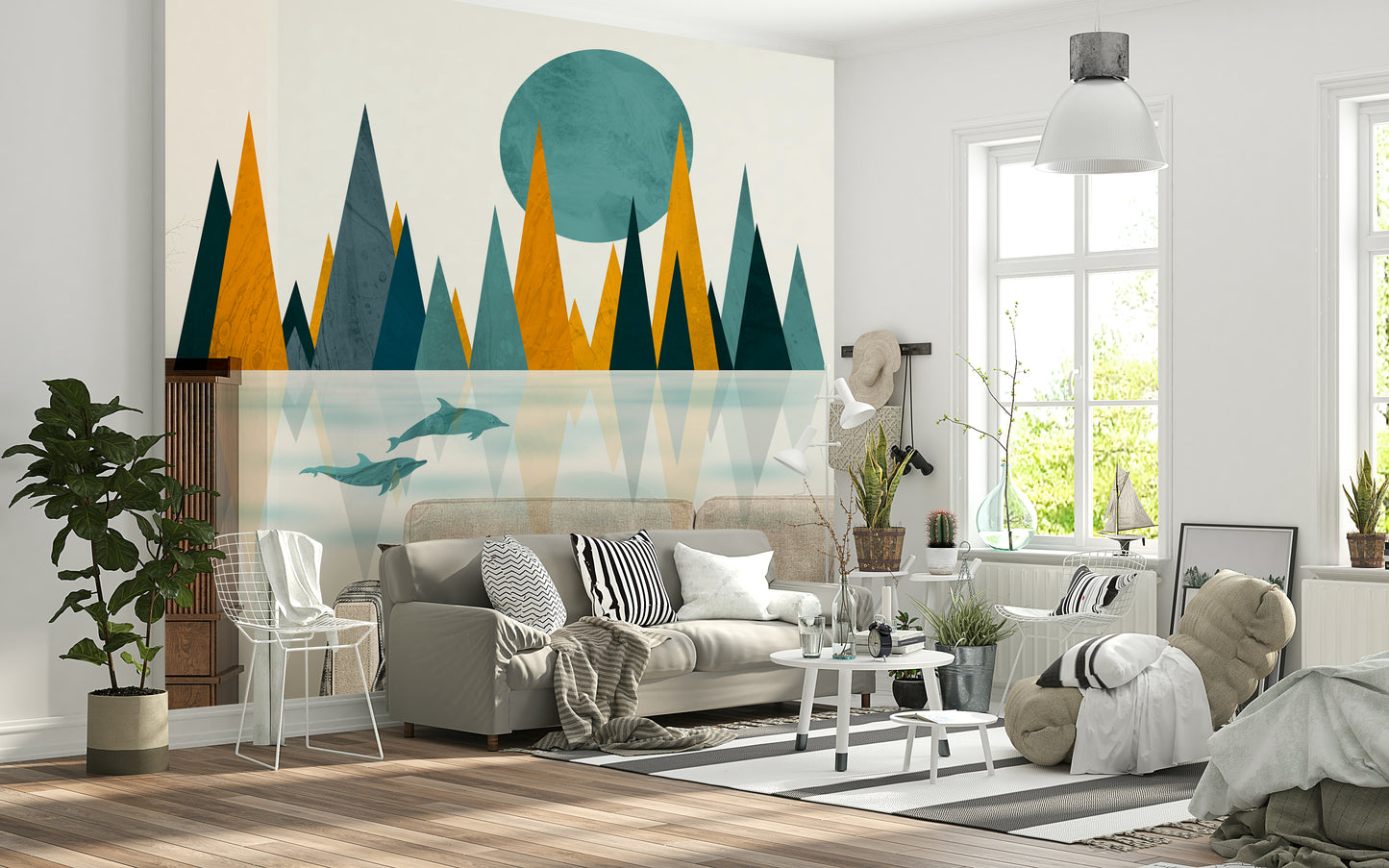 Dolphins Sunset Wall Mural