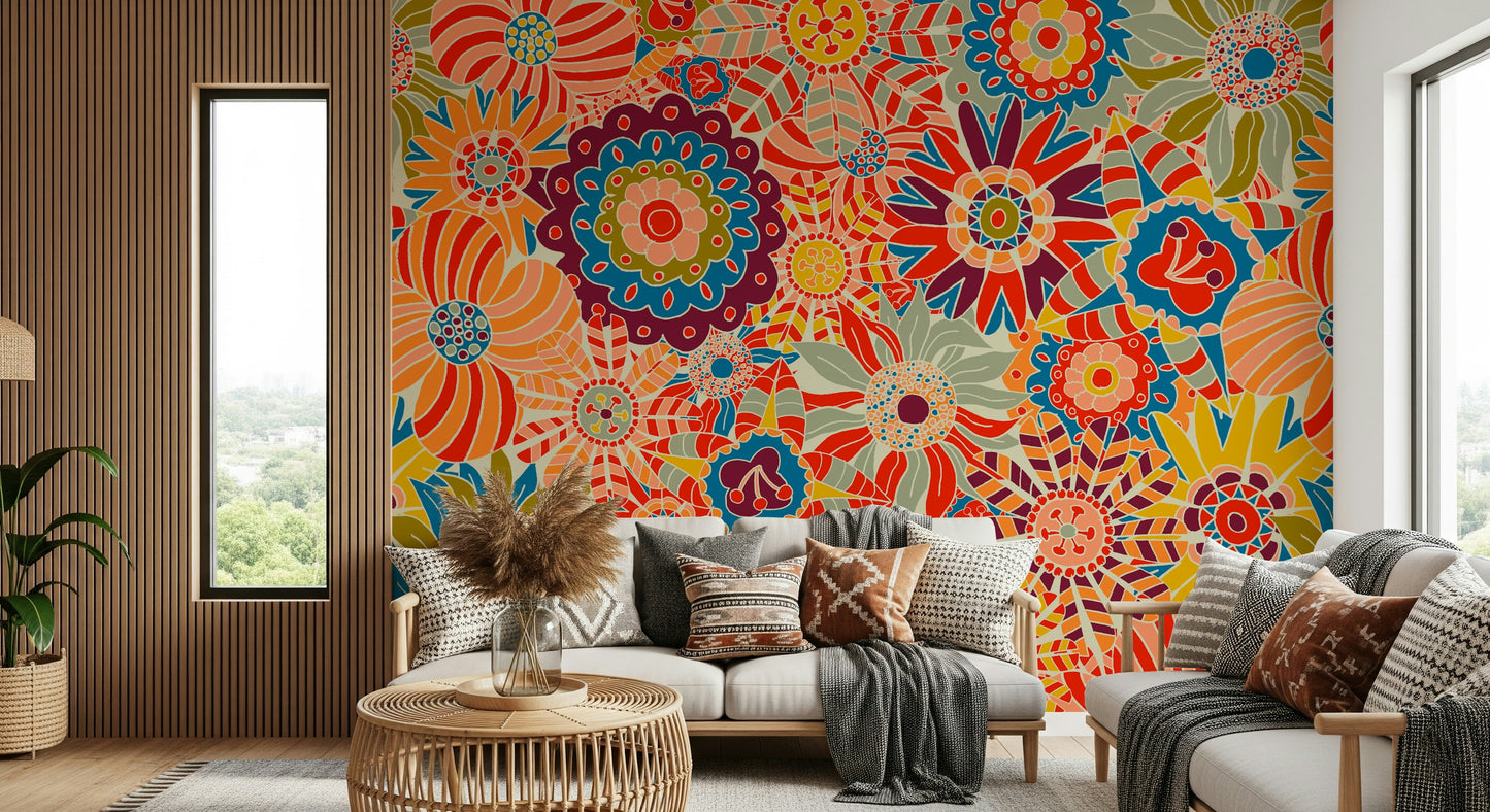 Colorful Groovy Blooms Wall Mural