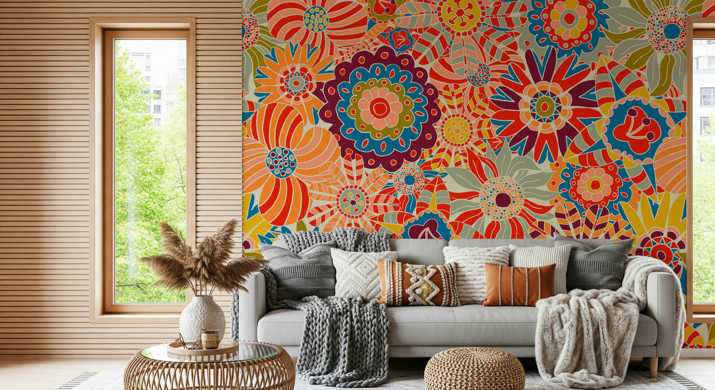 Colorful Groovy Blooms Wall Mural
