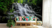 Verdant forest creek Cascading Serenity wallpaper for walls.