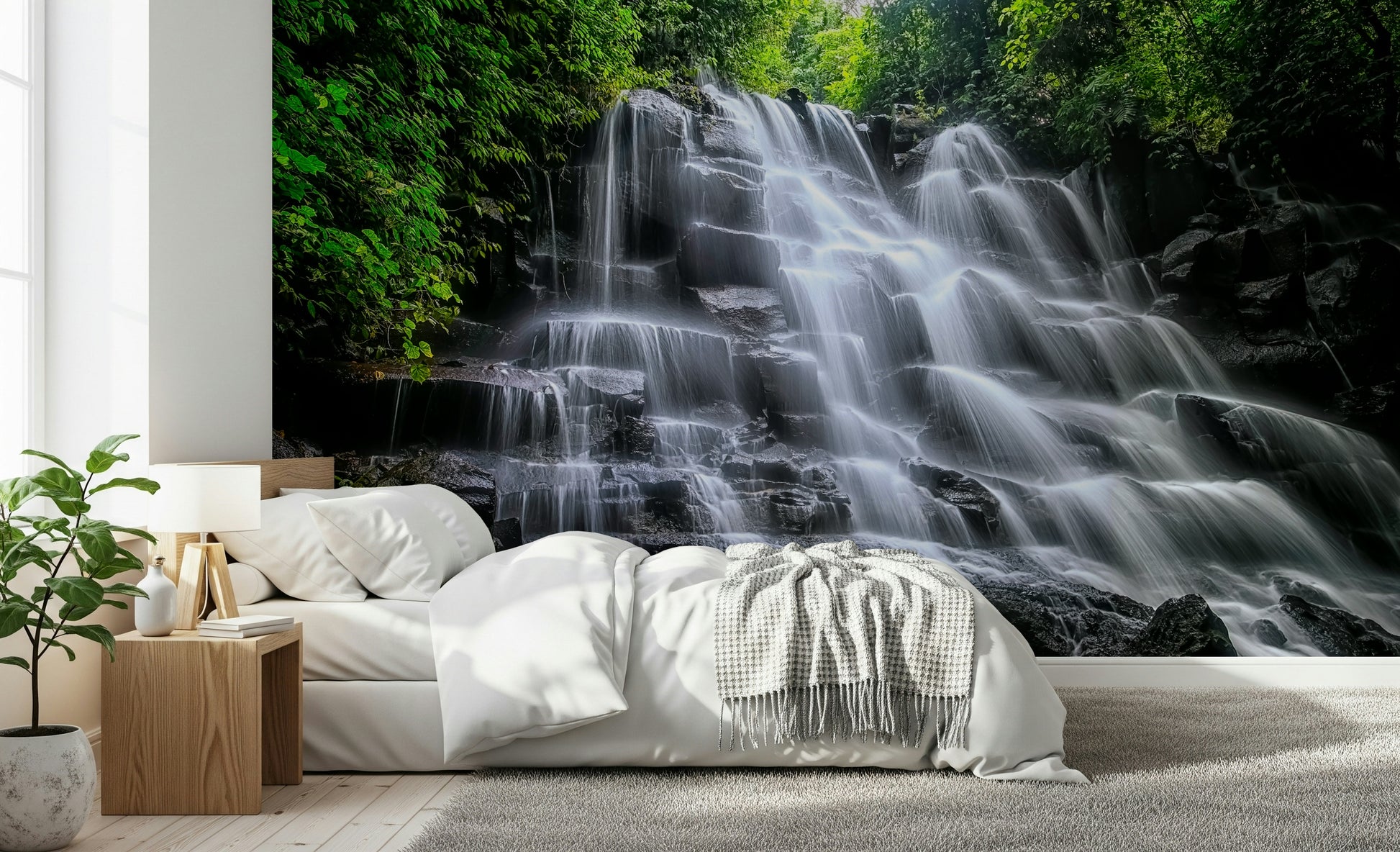 Soothing aquatic scene Cascading Serenity wall mural art.