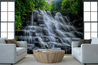 Cascading Serenity jungle waterfall wallpaper for walls.