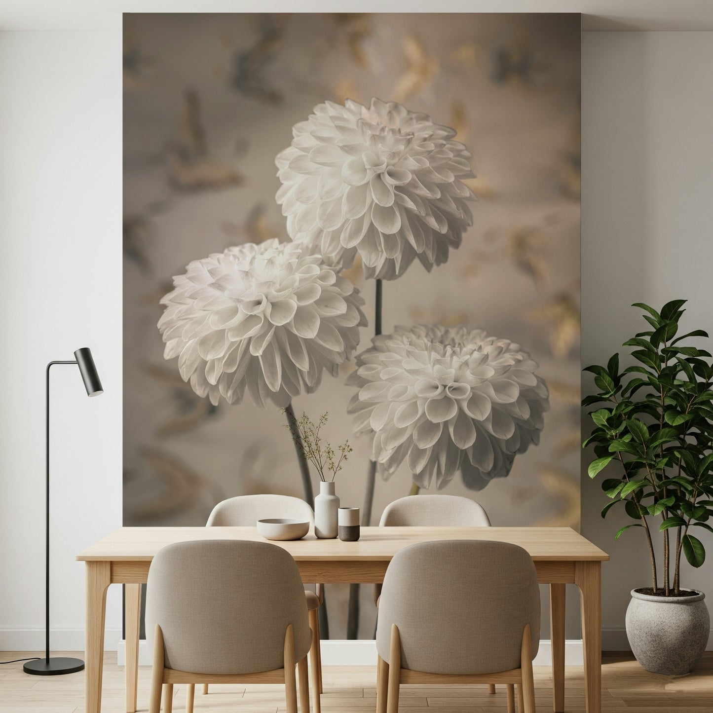 Beige Blooms Wall Mural