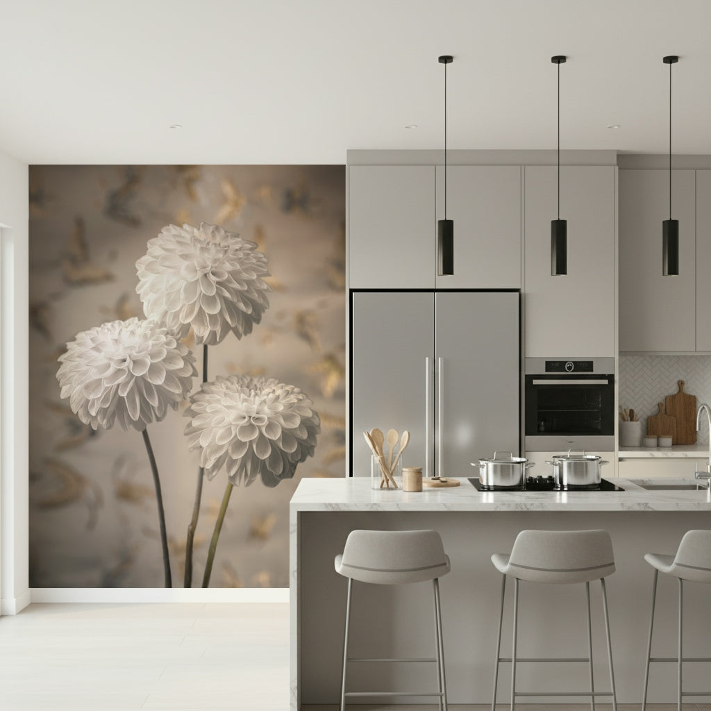 Beige Blooms Wall Mural