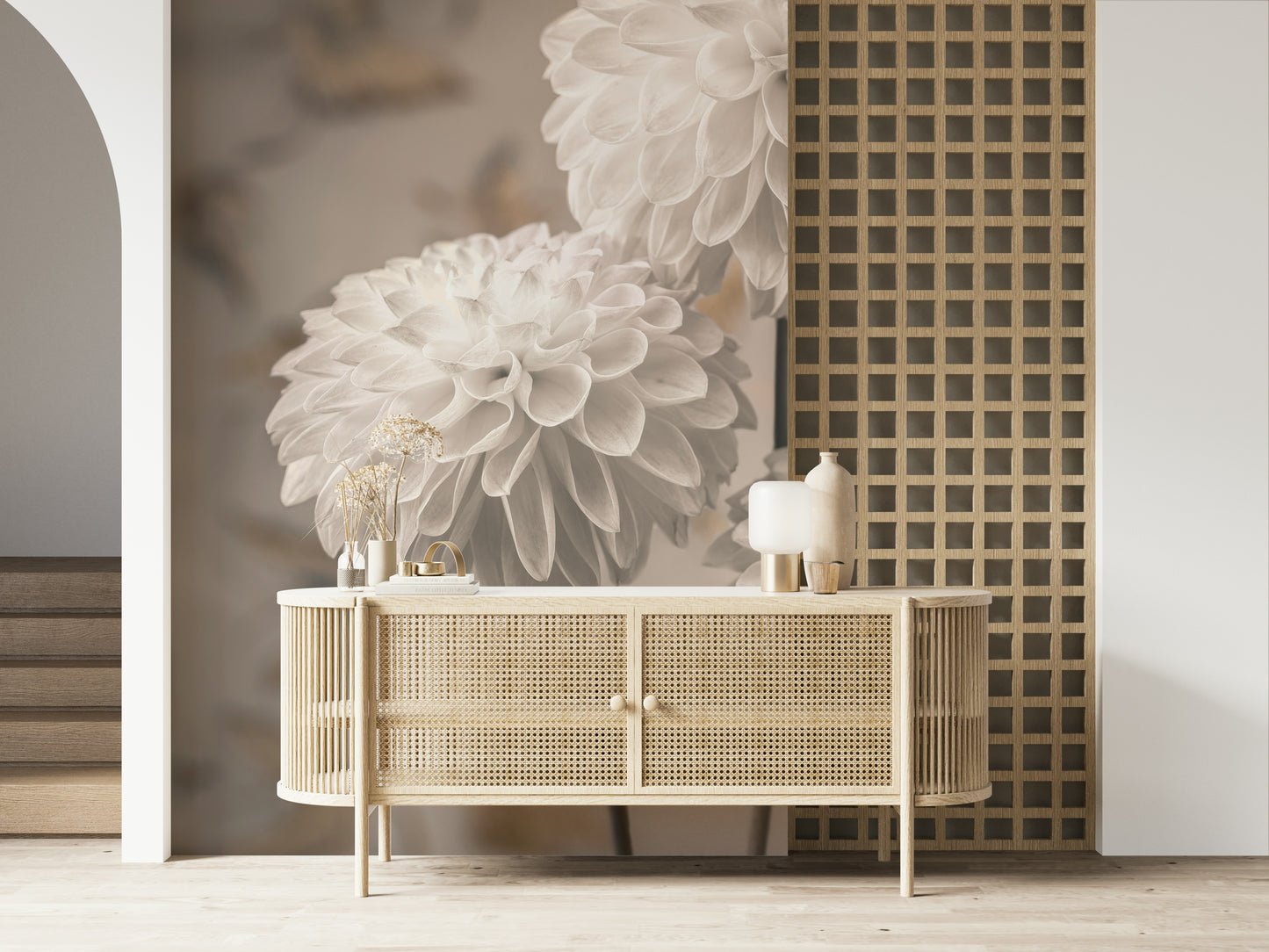 Beige Blooms Wall Mural