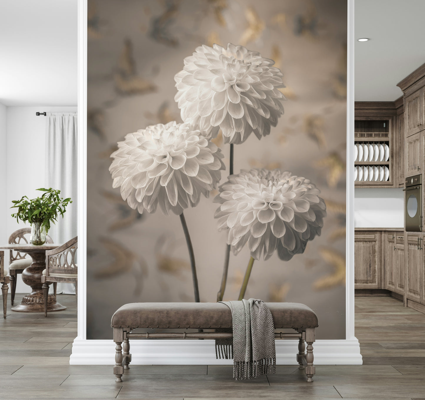 Beige Blooms Wall Mural