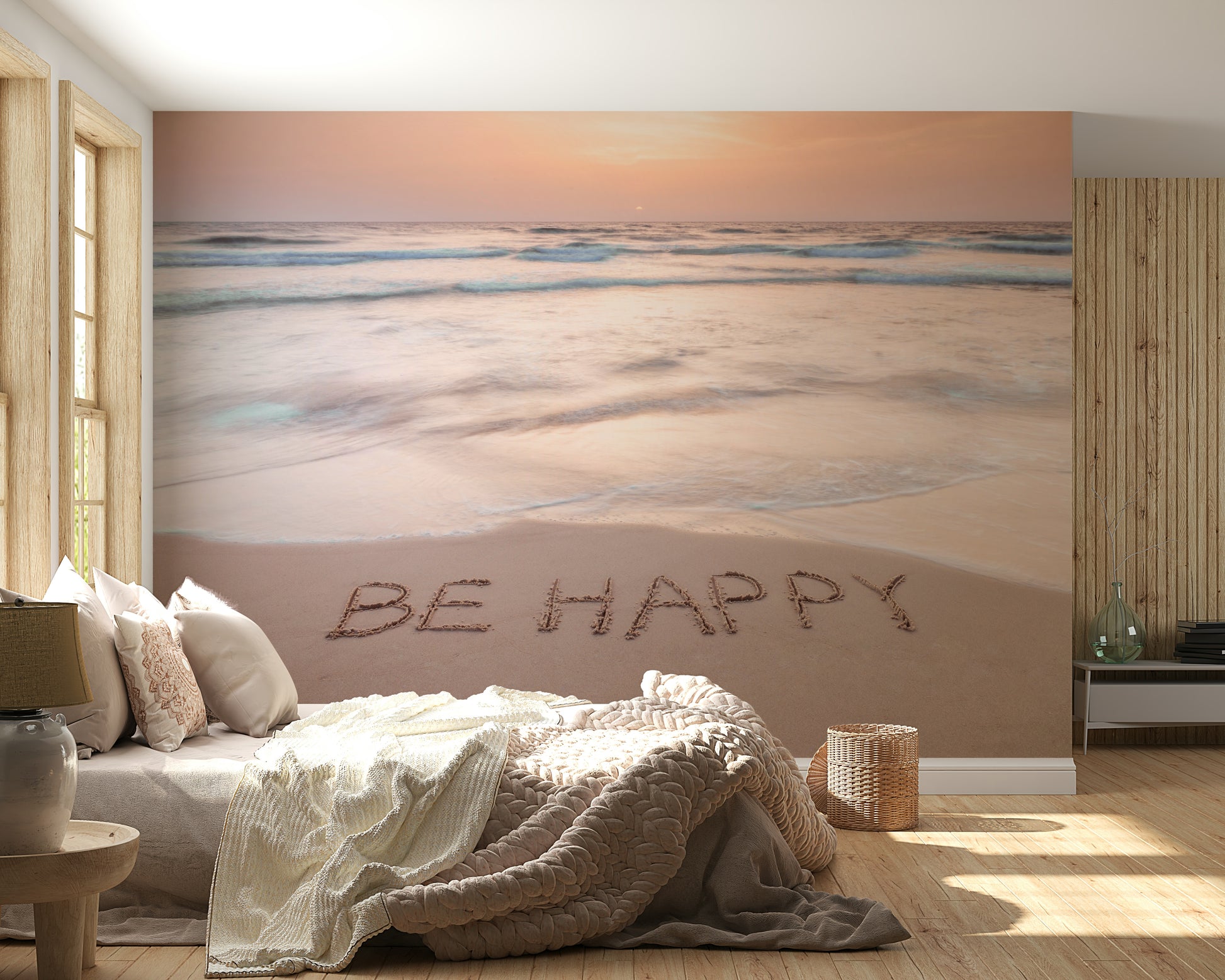 Wall covering Coastal Affirmation soothing waters subtle sunset artistic design.