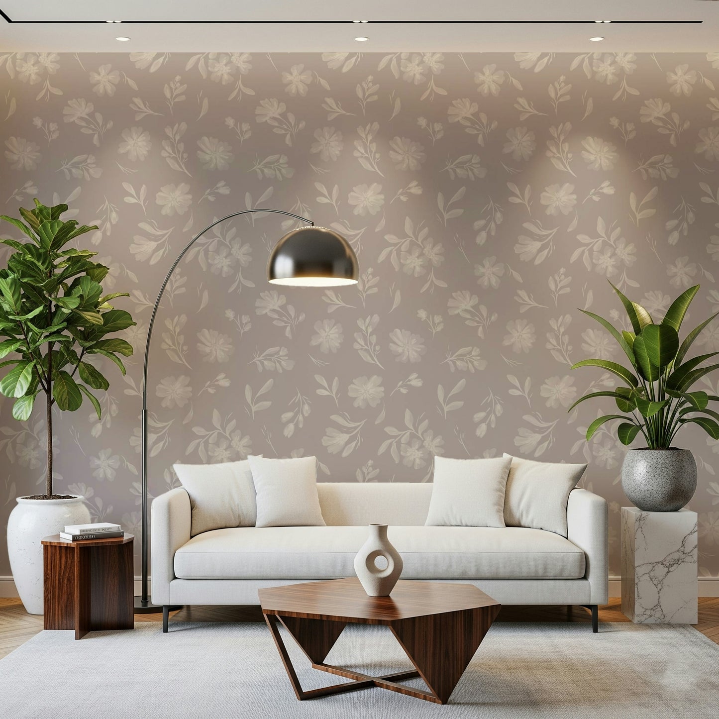 Soft Taupe Flora Wallpaper⁠