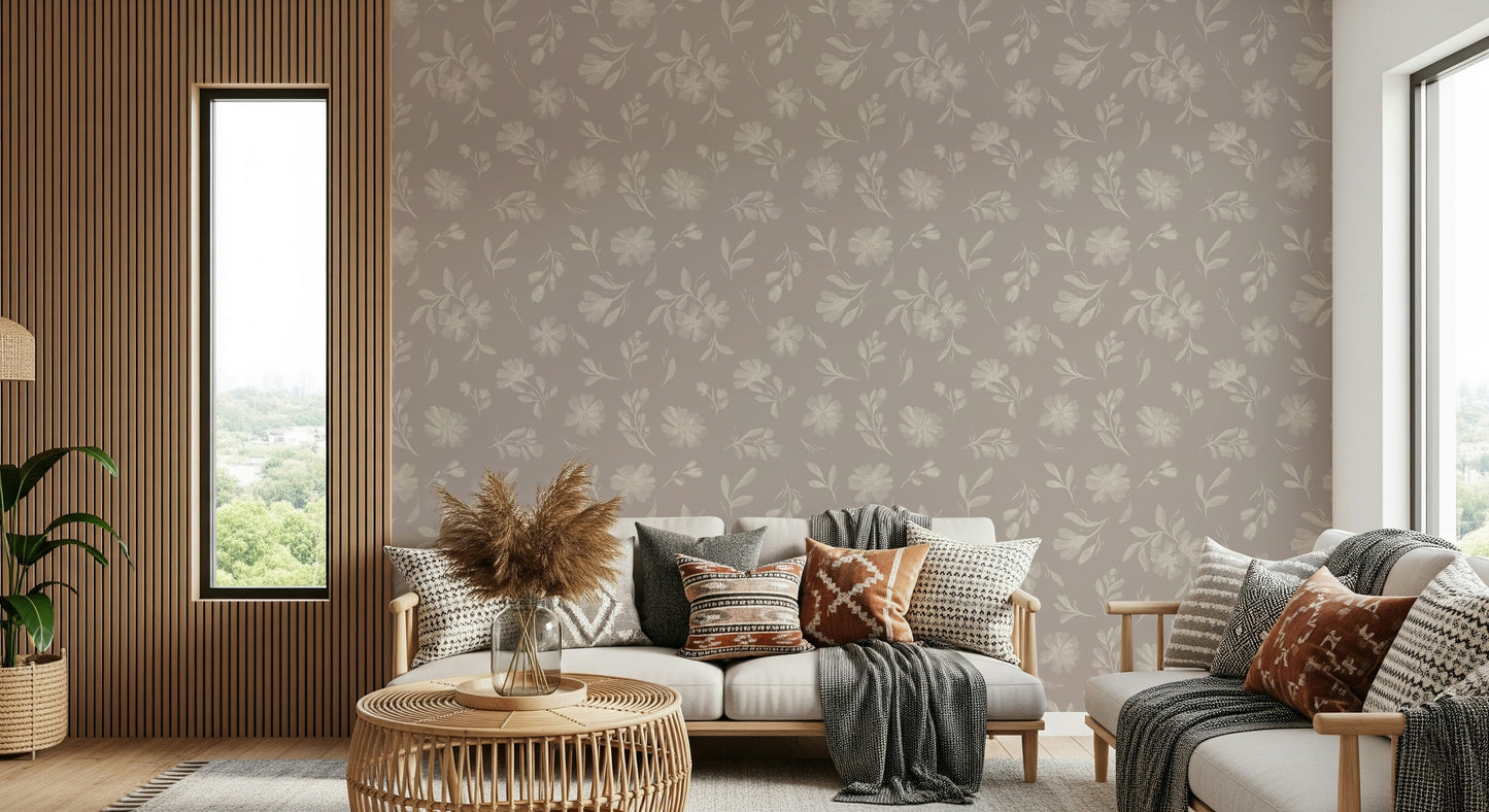 Soft Taupe Flora Wallpaper⁠