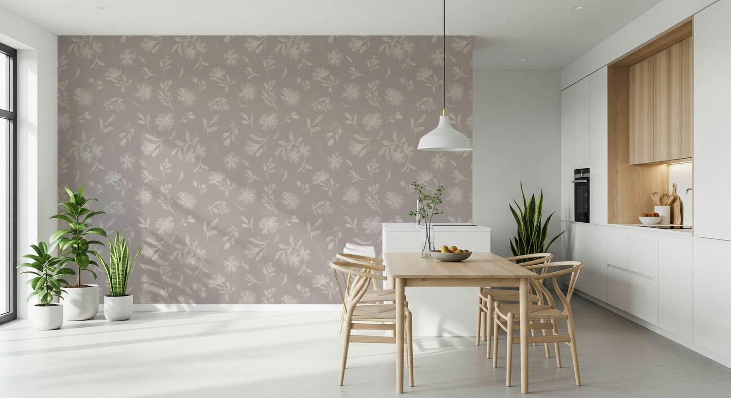 Soft Taupe Flora Wallpaper⁠