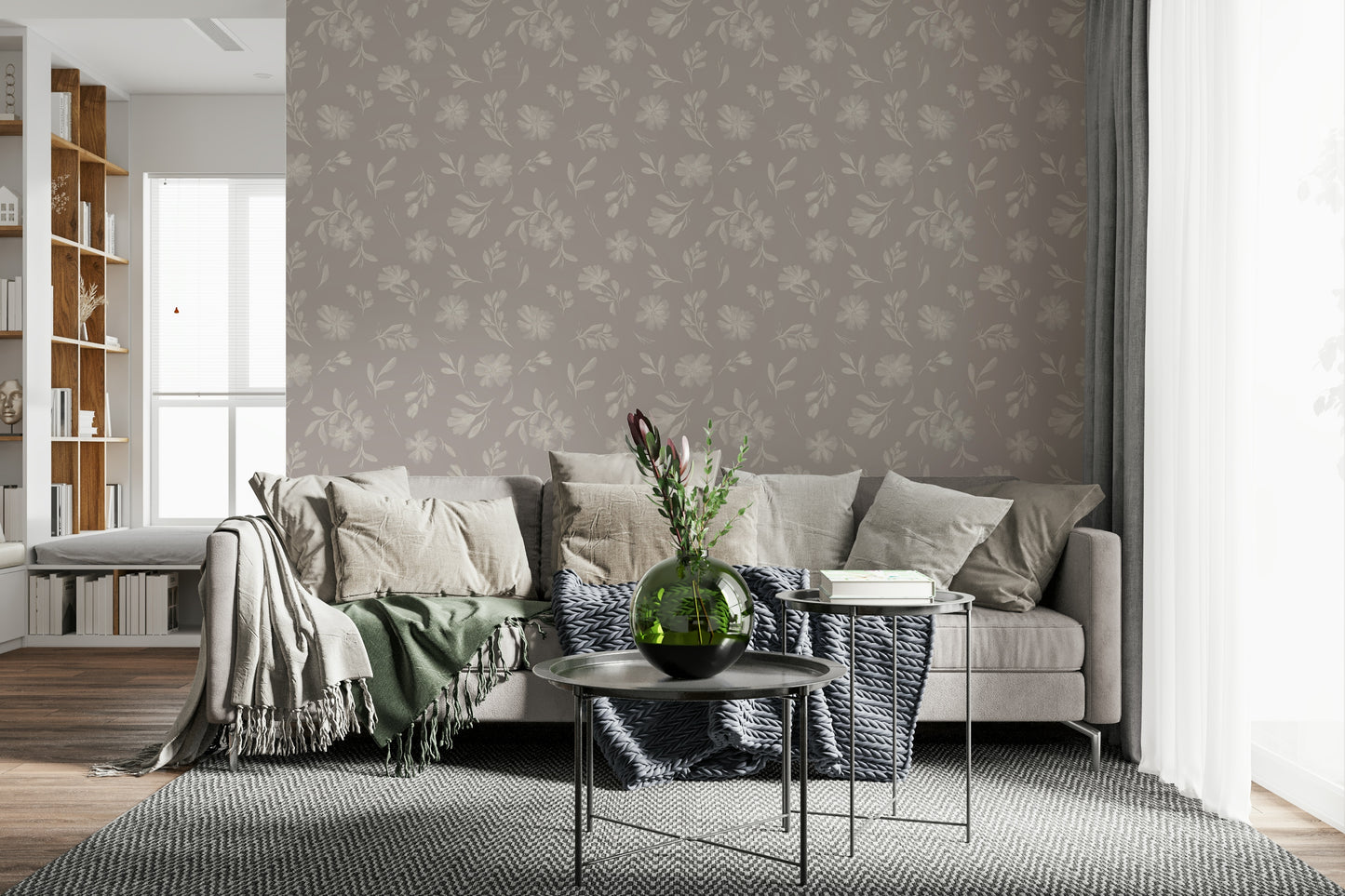 Soft Taupe Flora Wallpaper⁠
