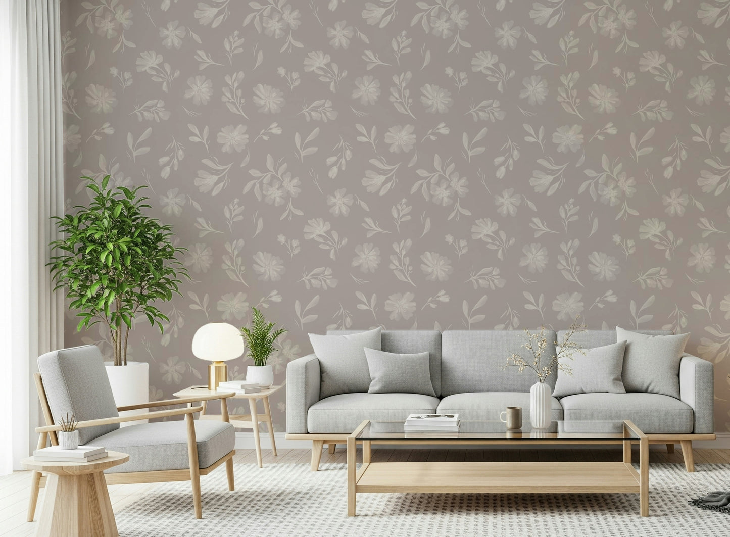 Soft Taupe Florals Wallpaper⁠