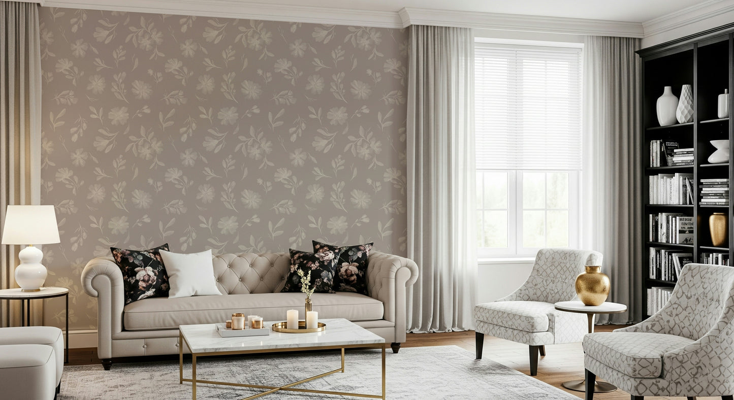 Soft Taupe Florals Wallpaper⁠