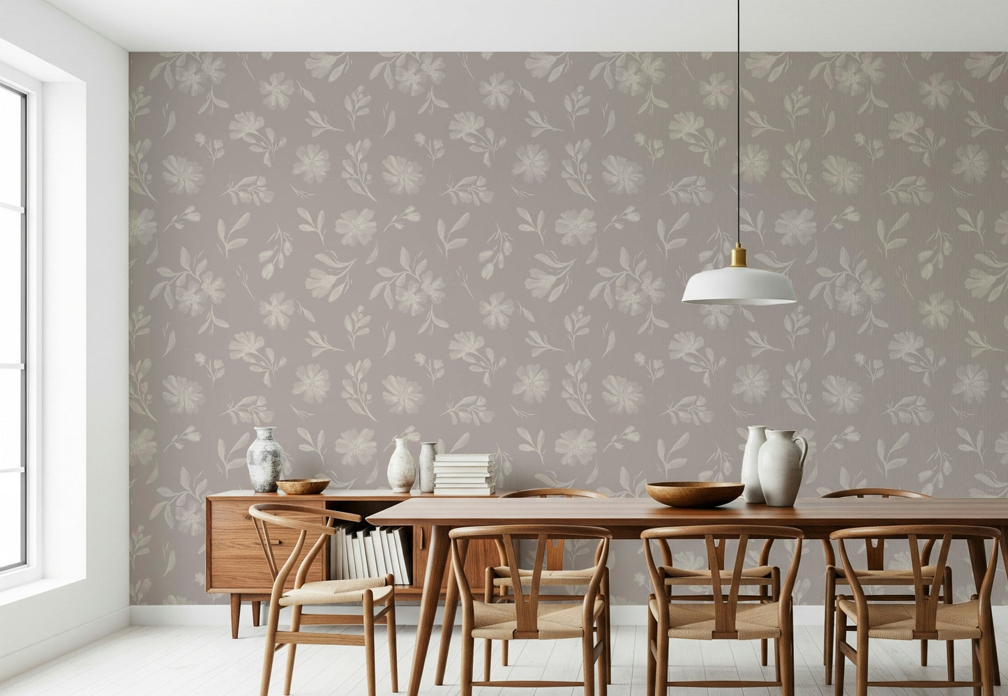 Soft Taupe Florals Wallpaper⁠