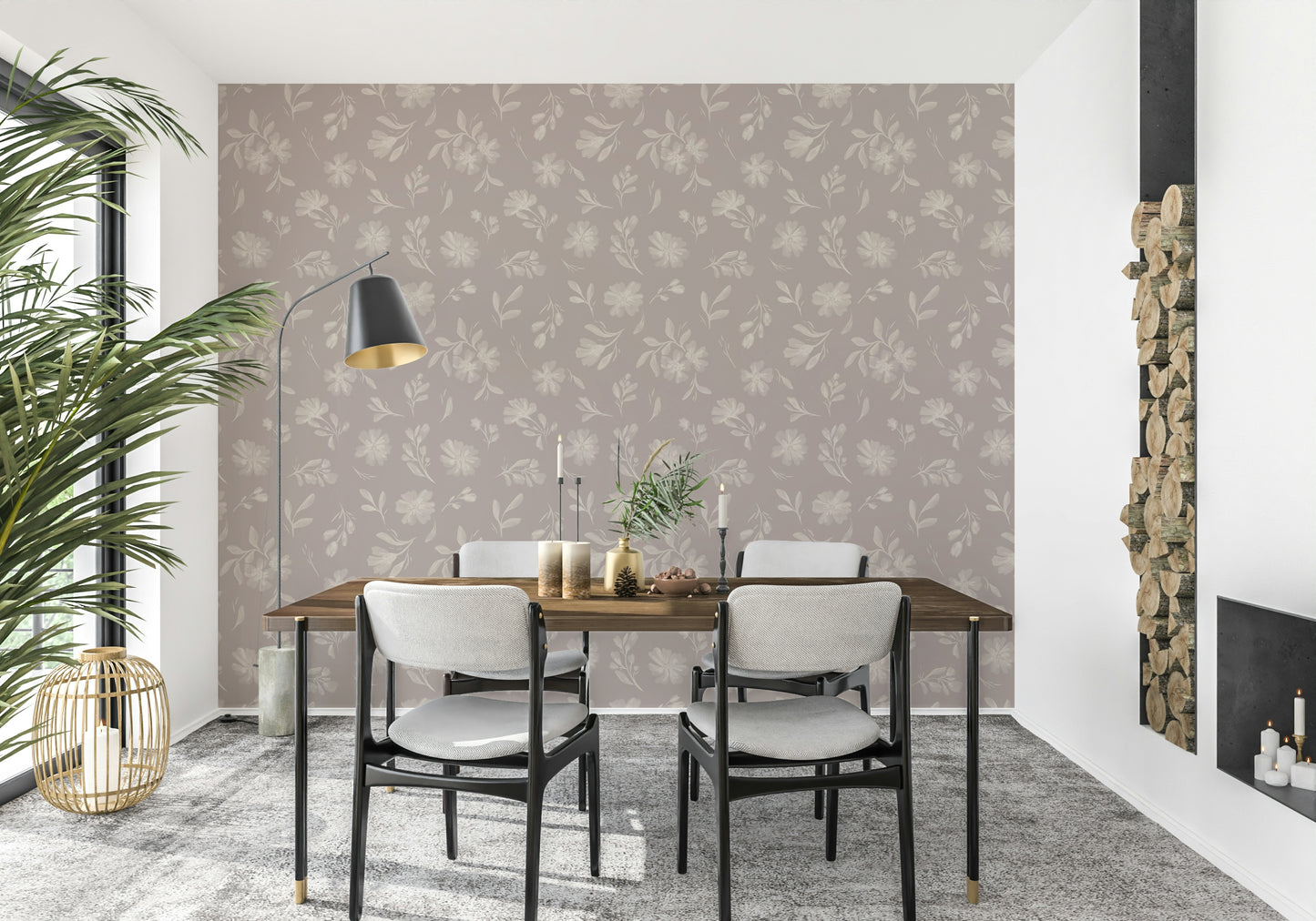 Soft Taupe Florals Wallpaper⁠