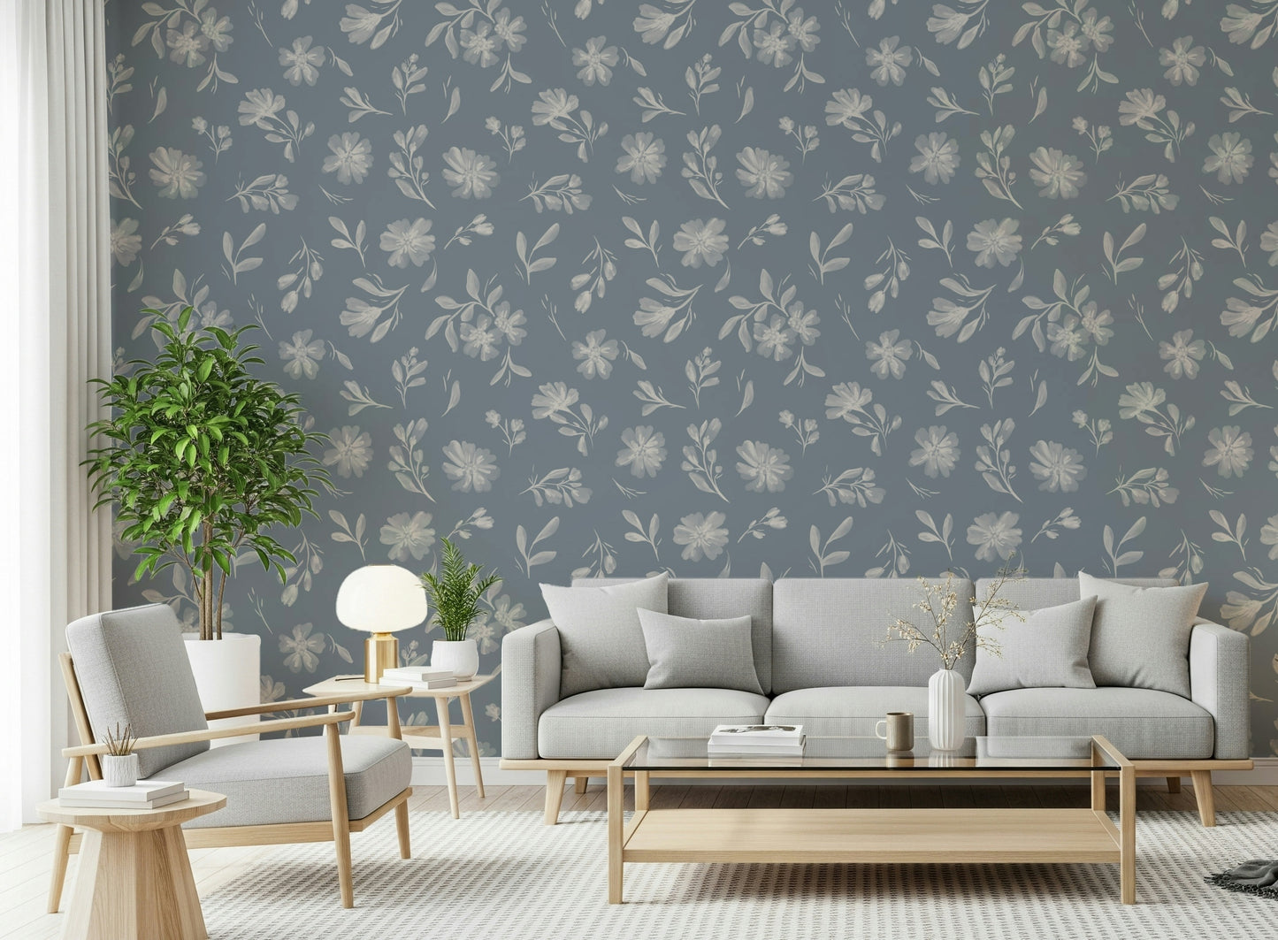 Serene Florals in muted grey Wallpaper⁠