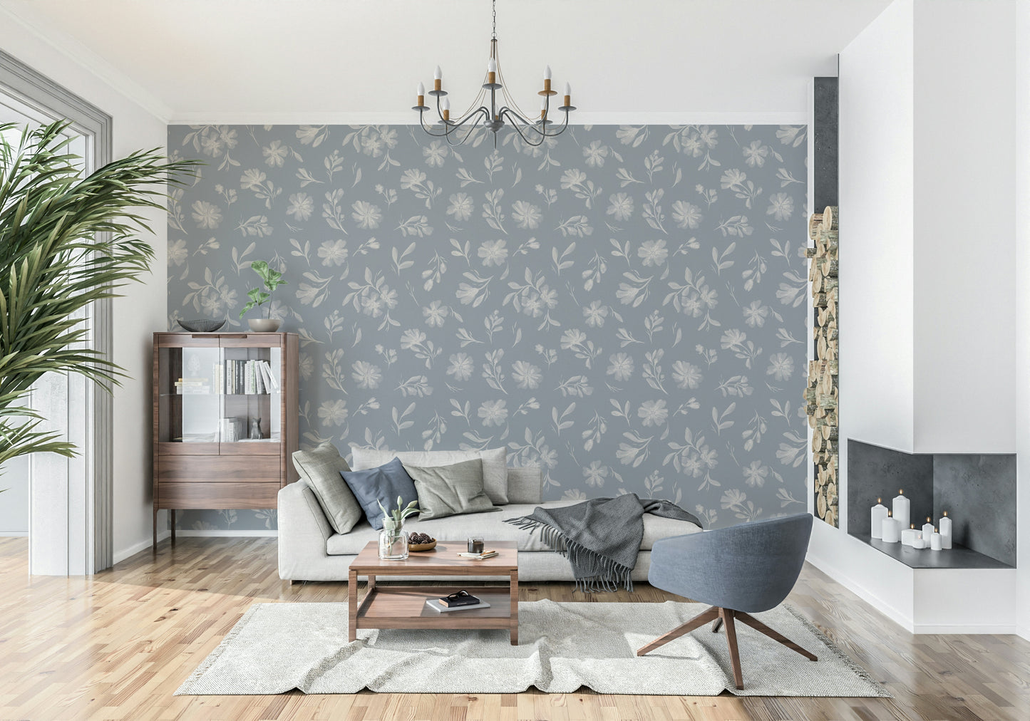 Serene Florals in muted grey Wallpaper⁠
