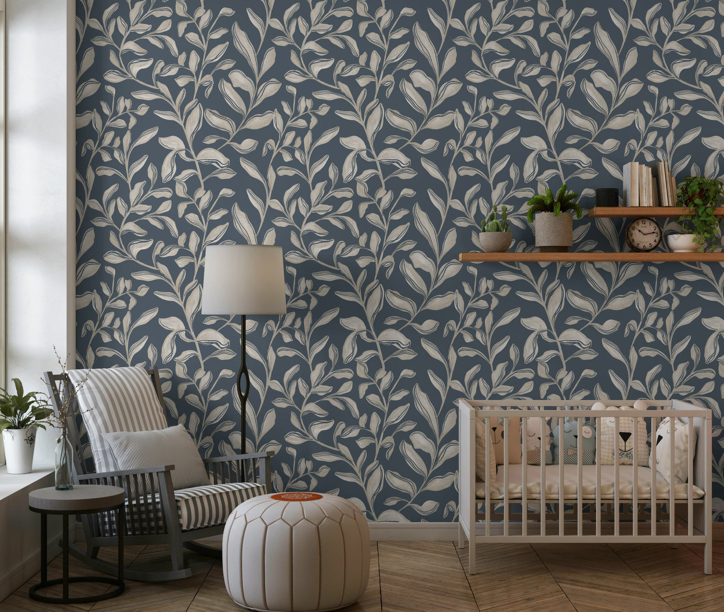 Delicate illustrative fronds Ethereal Leaves modern wallpaper mural.