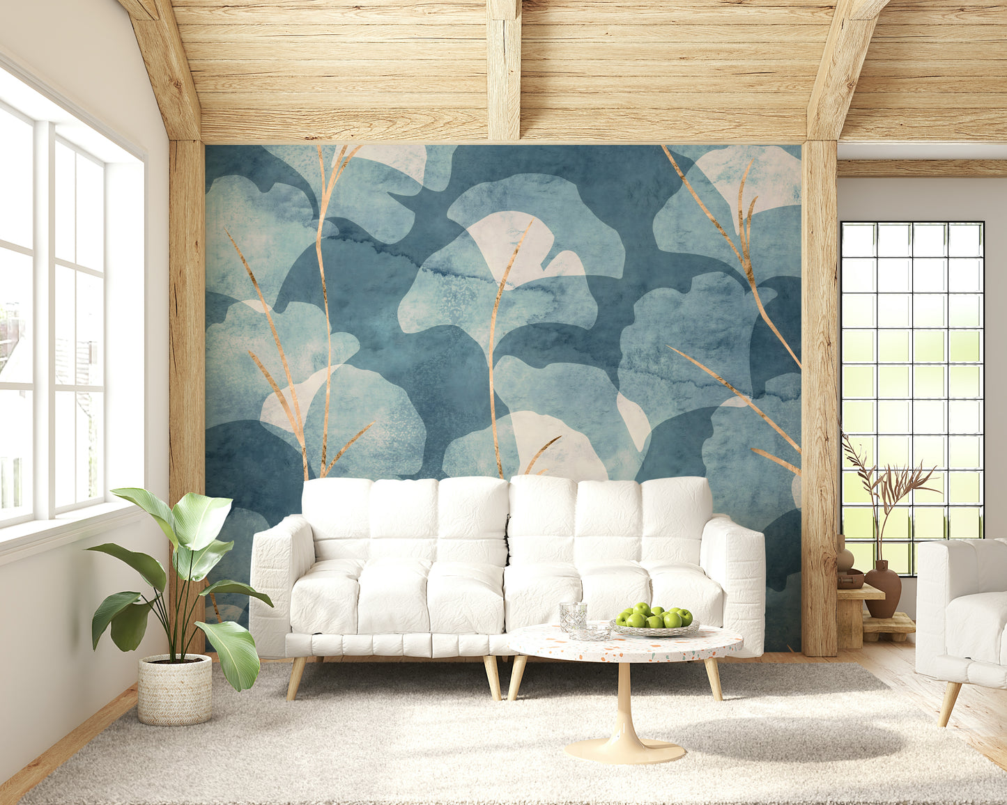 Midwinter Gingko -  Cyanotype Wall Mural