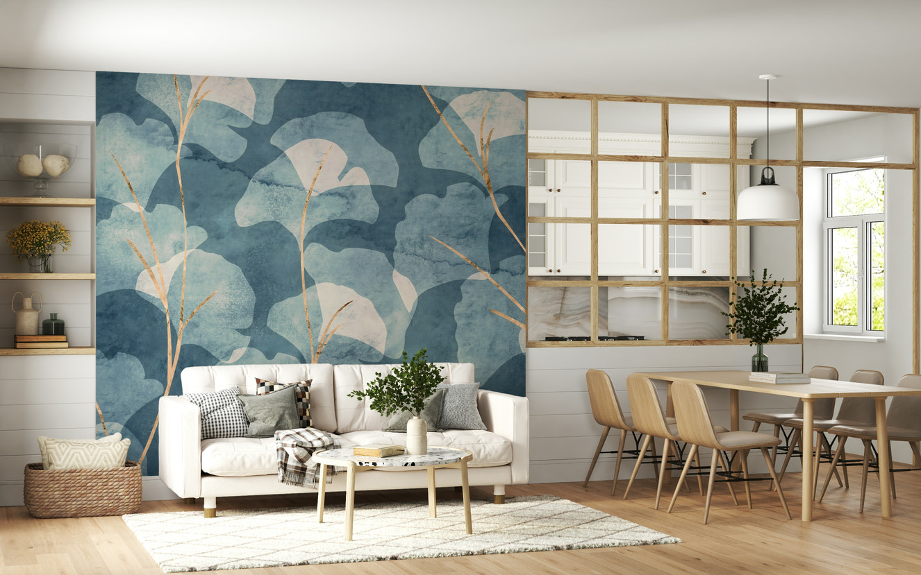 Midwinter Gingko -  Cyanotype Wall Mural