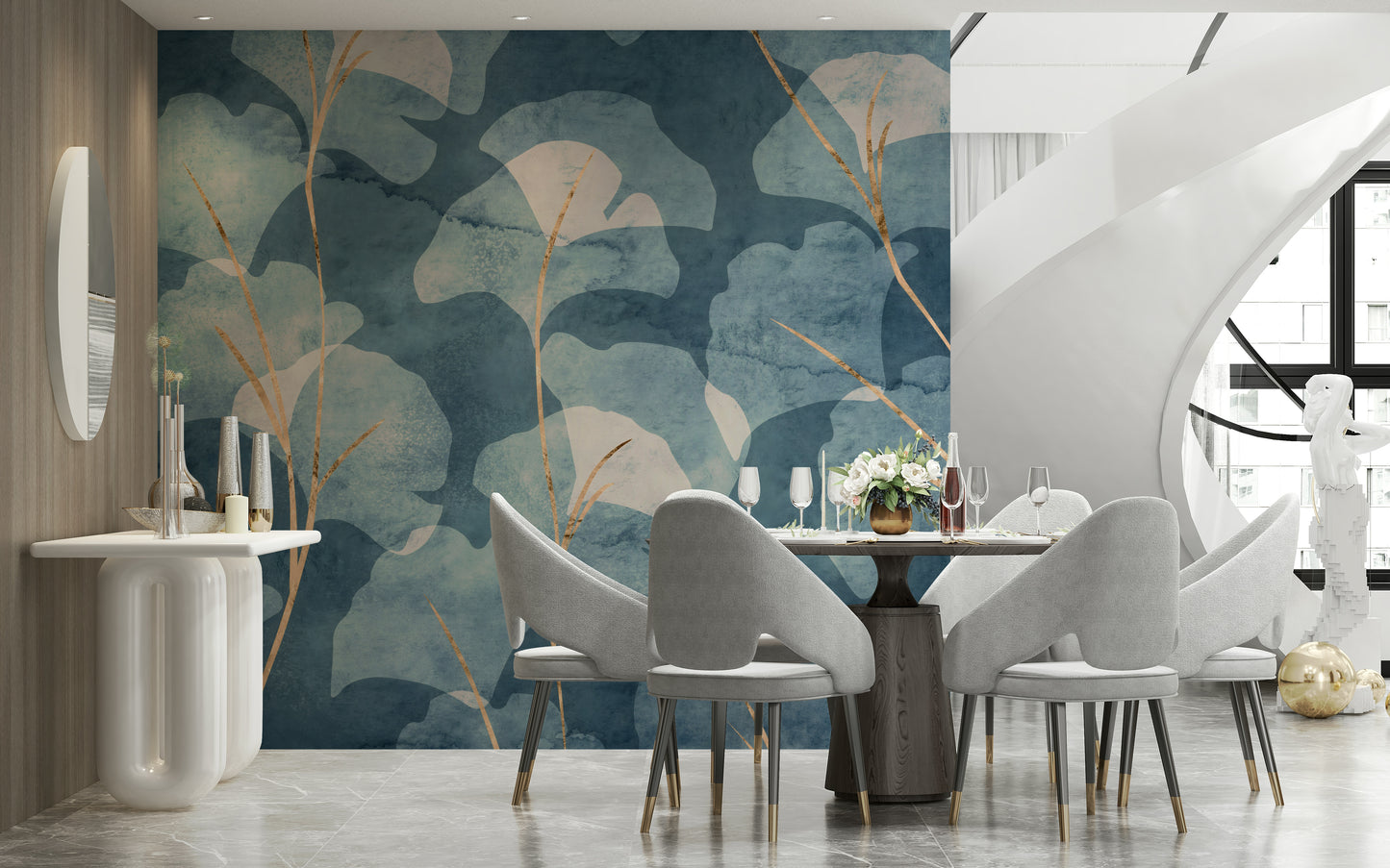 Midwinter Gingko -  Cyanotype Wall Mural