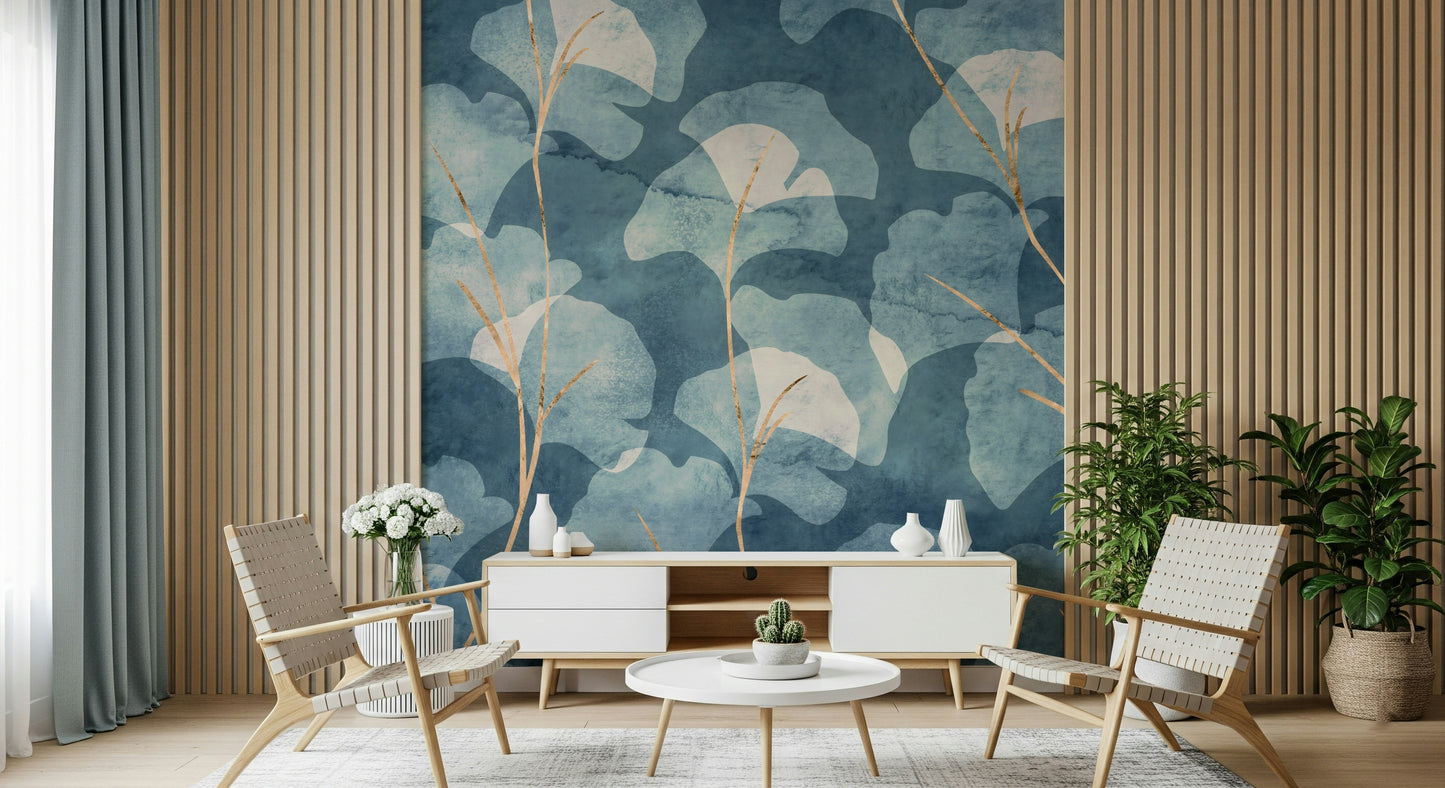Midwinter Gingko -  Cyanotype Wall Mural