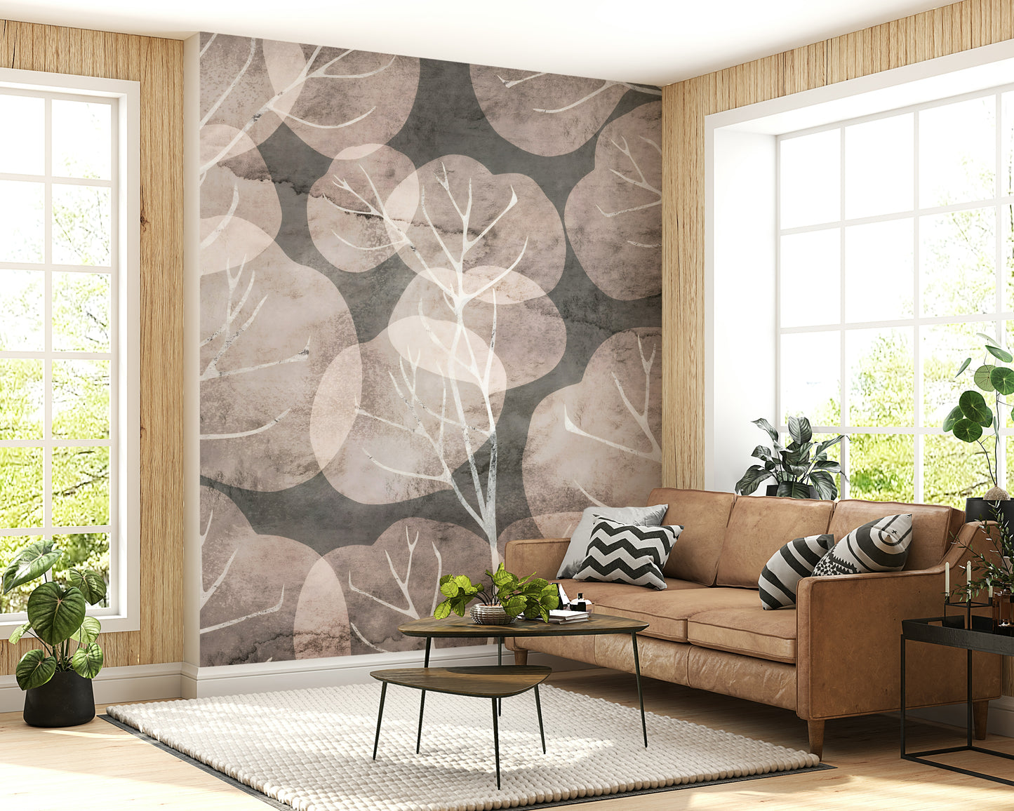 Midwinter Leaf - Pewter & Blush Wall Mural