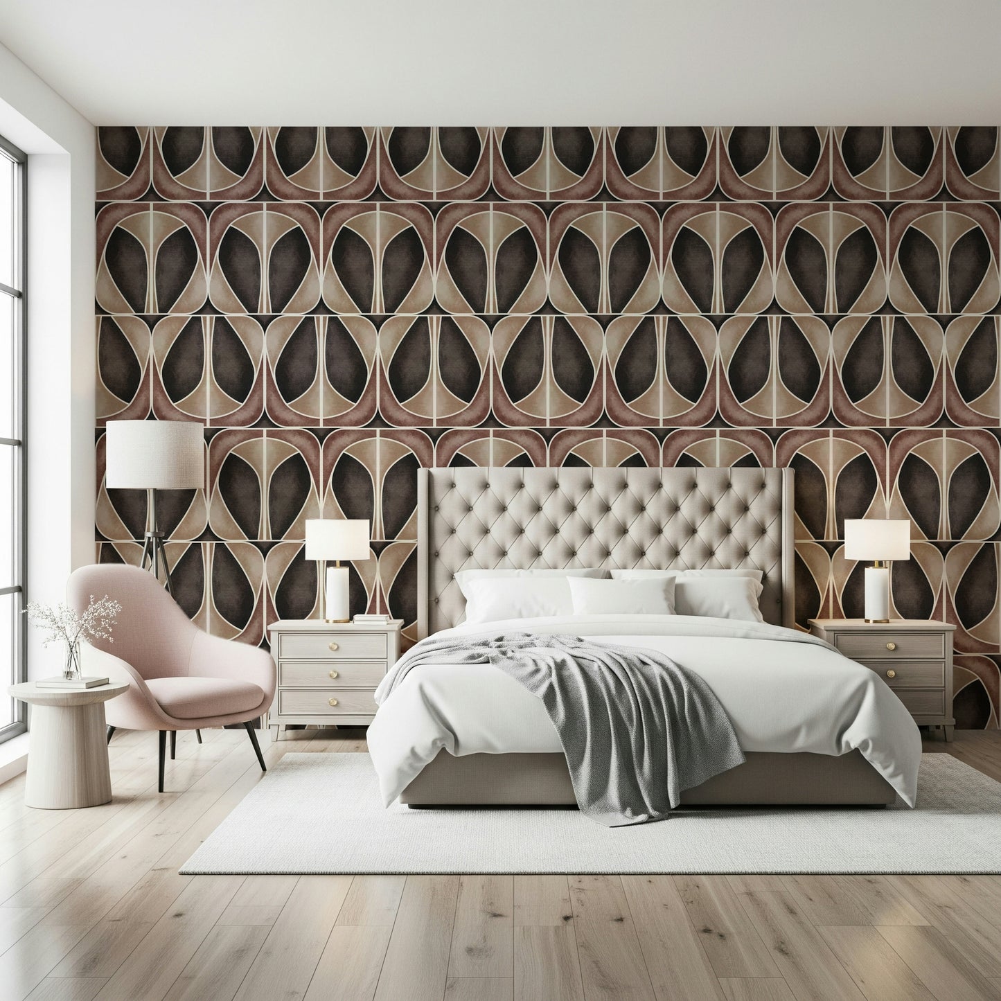 Softy Dèco Geometries -  Dramatic Coffee Wallpaper⁠