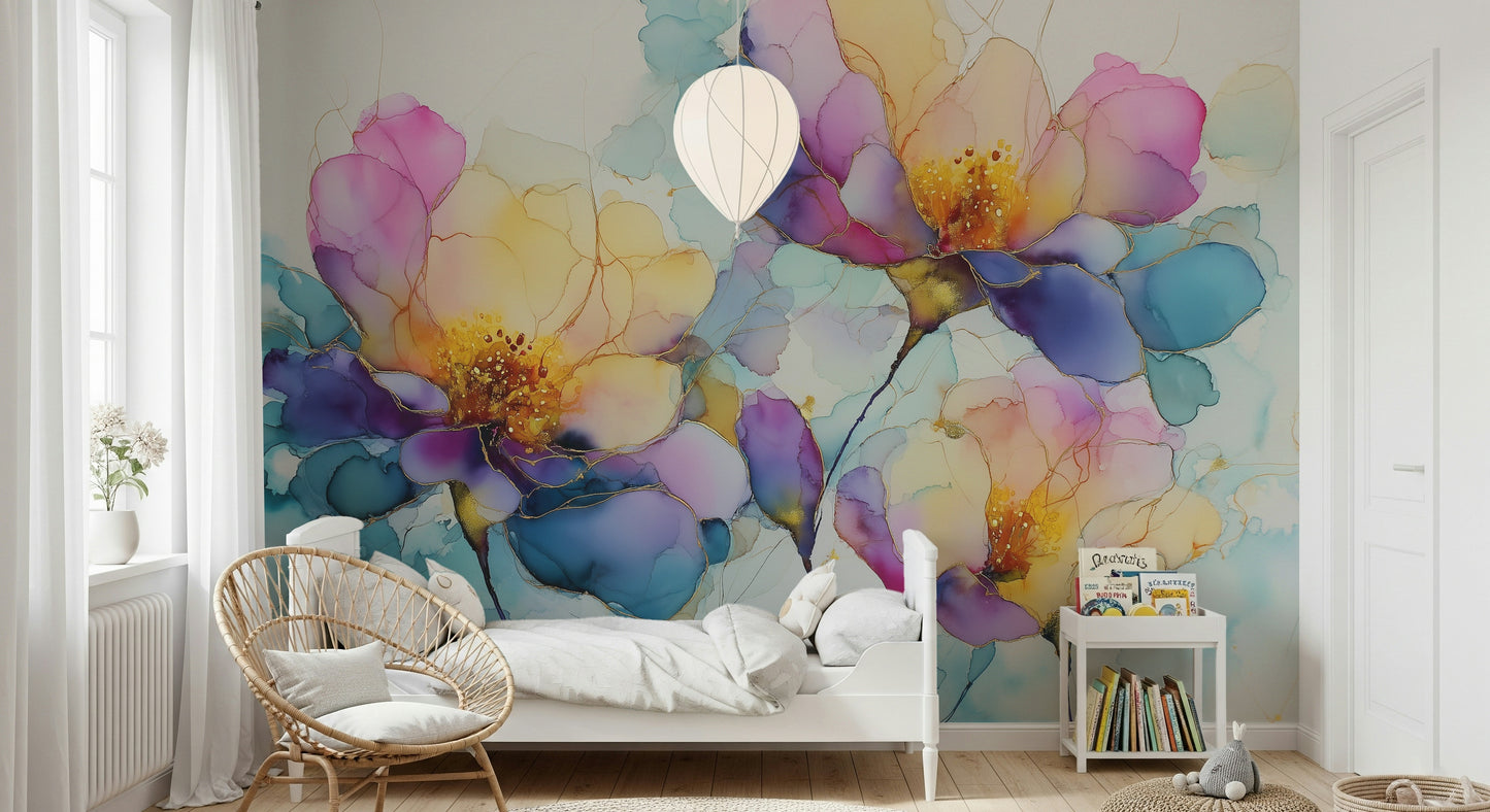 Colorful Ink Floral Dreams Wall Mural