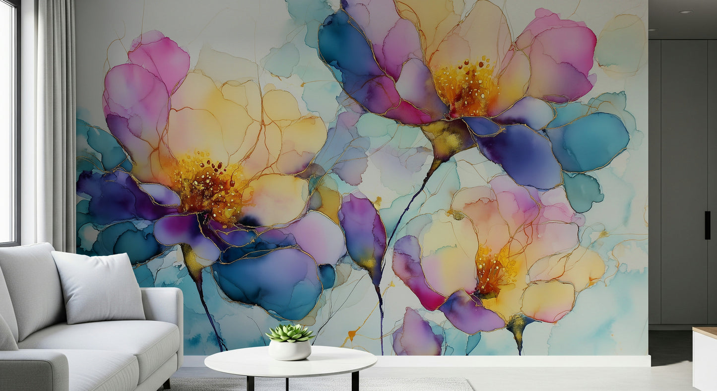 Colorful Ink Floral Dreams Wall Mural