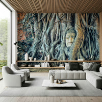 Timeless Harmony majestic tree embracing sandstone relic wall art.