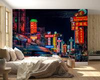 Dark sky contrast Chinatown Dreams peel and stick wallpaper.