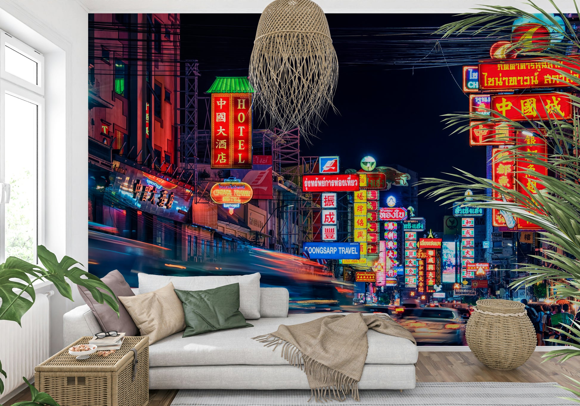 Cinematic street photography Chinatown Dreams wallpaper mural design.