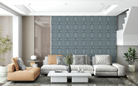 Indigo Flow wallpaper mural with interlocking azure wave shapes.