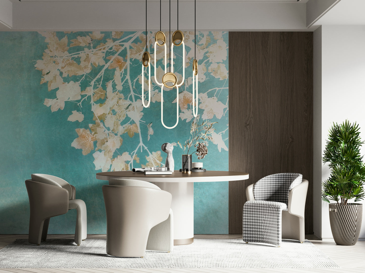 Teal Leaf Whispers Wall Mural