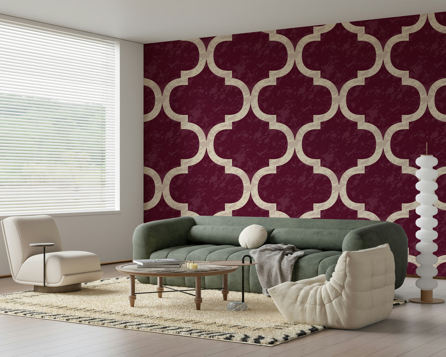 Moroccan Ogee - Cabernet Red Wallpaper⁠