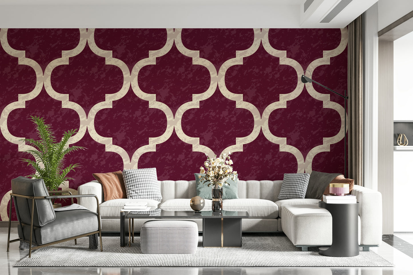 Moroccan Ogee - Cabernet Red Wallpaper⁠