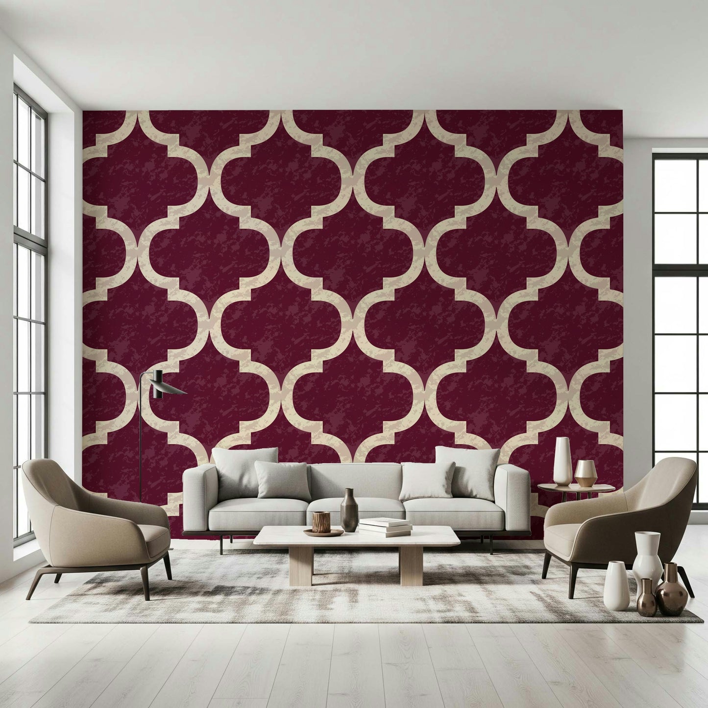 Moroccan Ogee - Cabernet Red Wallpaper⁠